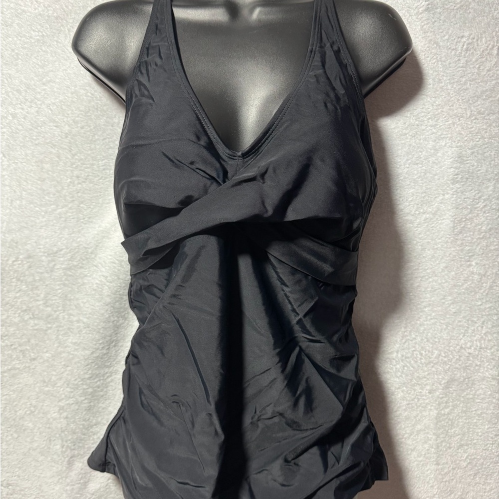 Black V-Neck Twist Front Tankini Top